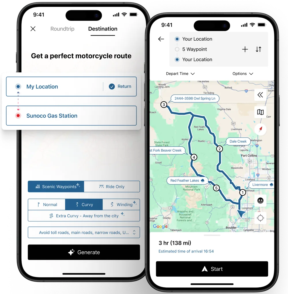 Blucap Go destination planning with route and viewpoint options