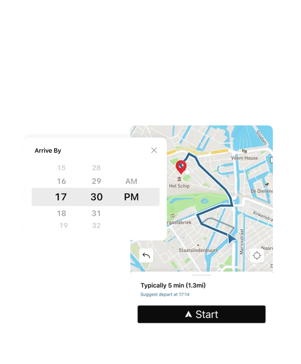 Departure and arrival time controls in Blucap Go