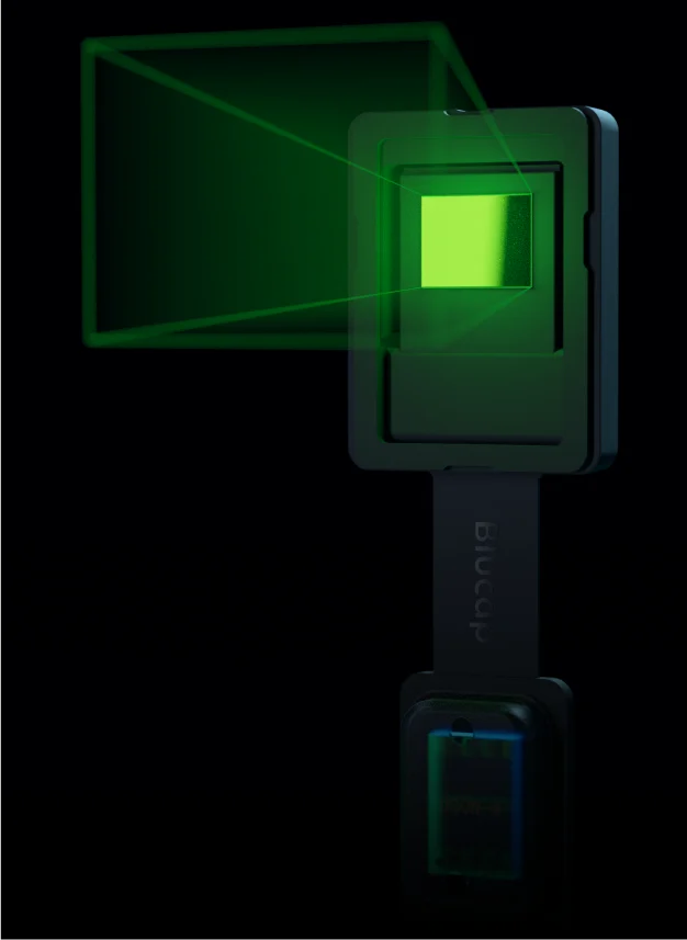 The miniature MicroLED display module inside Blucap Moto