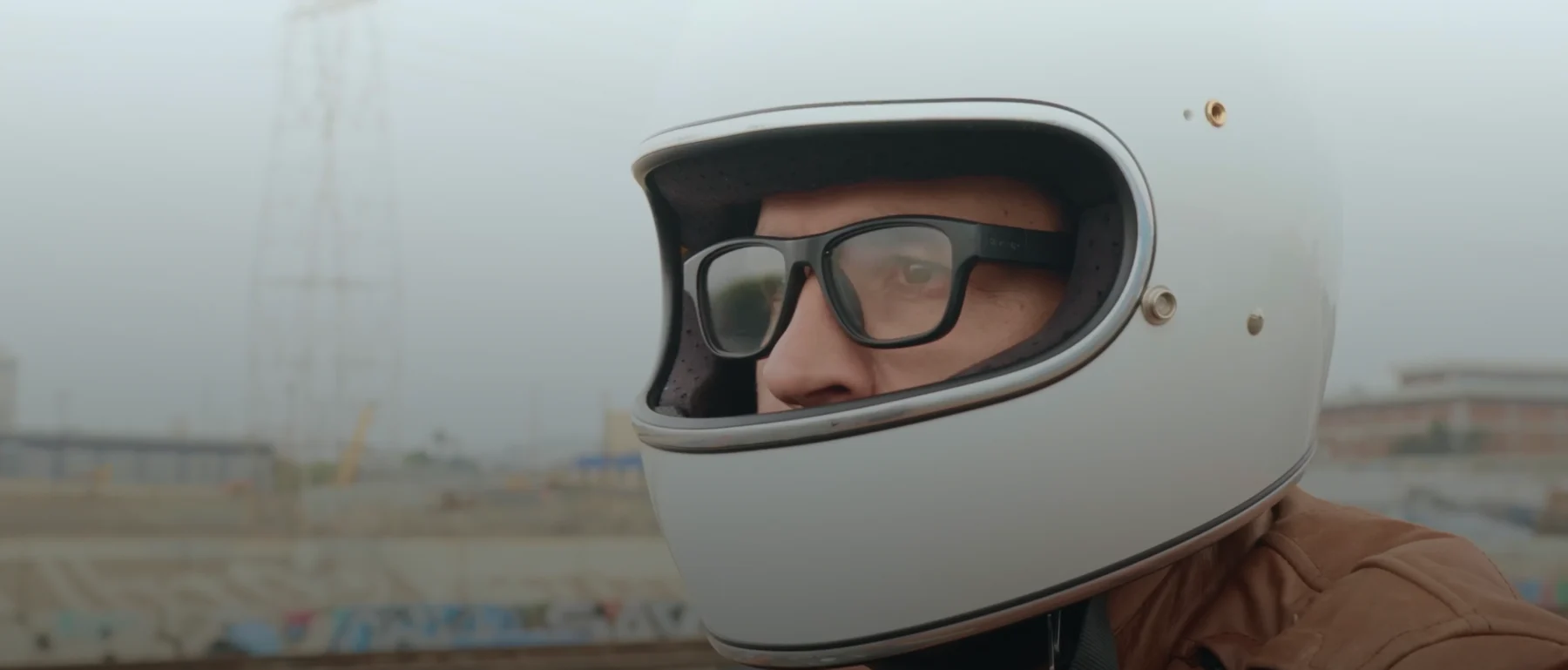 Rider wearing clear prescription Blucap Moto lenses